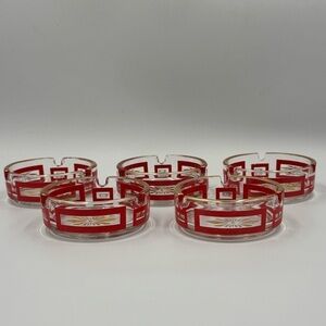 Vintage Jeannette Glass MCM Red Atomic Starburst Ashtrays
Set of 5